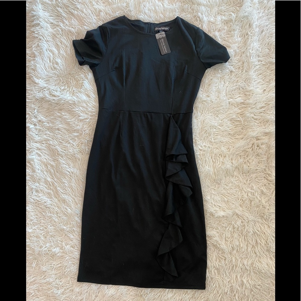 oxiuly black dress size medium pencil dress with ruffle
